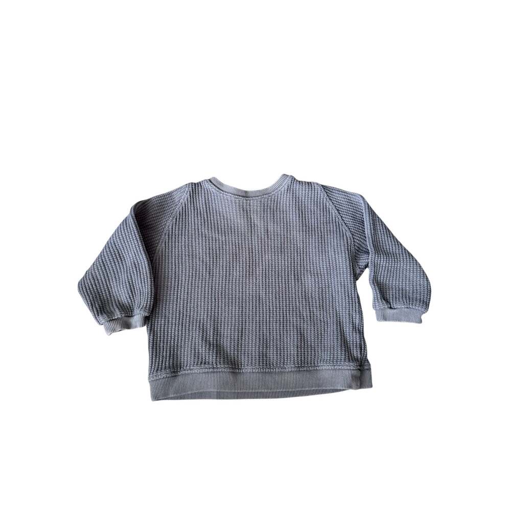 Zara Gray Oversized Waffle Knit Shirt - Kids 3-4Y Long Sleeve Crewneck